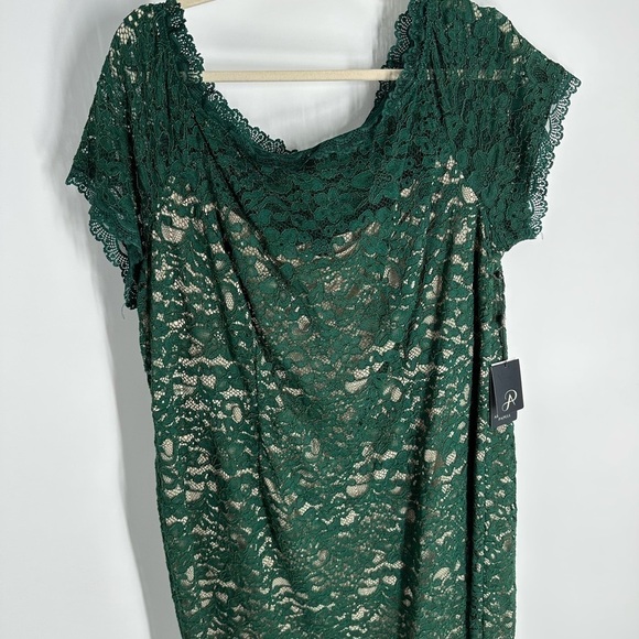 NWT Adrianna Papell Aubrey lace off shoulder hunter green dress sz 20W - Picture 6 of 7